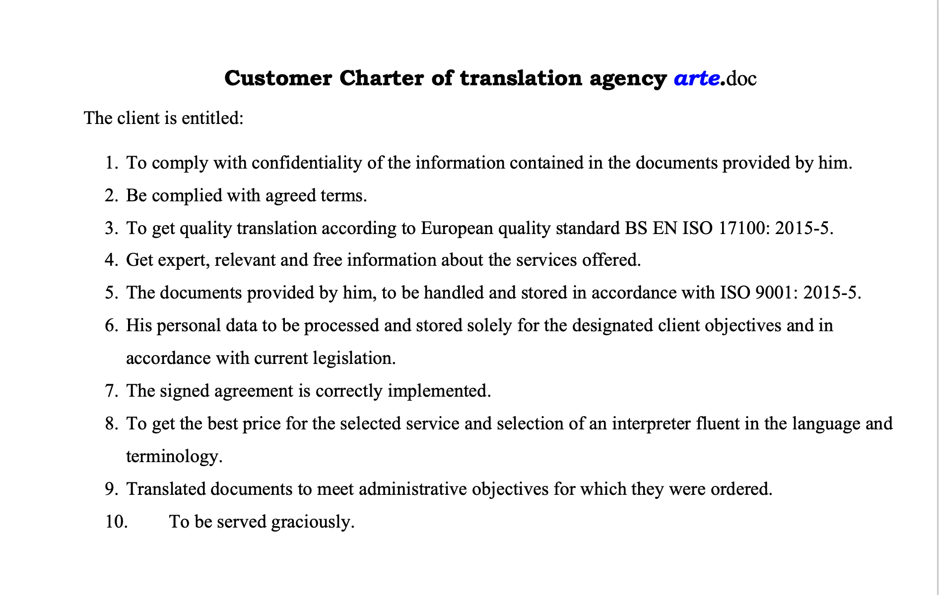 Customer Charter