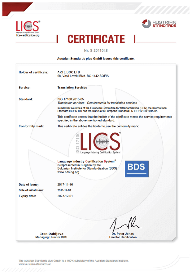 BDS ISO 17100:2015 translation agency arte.doc